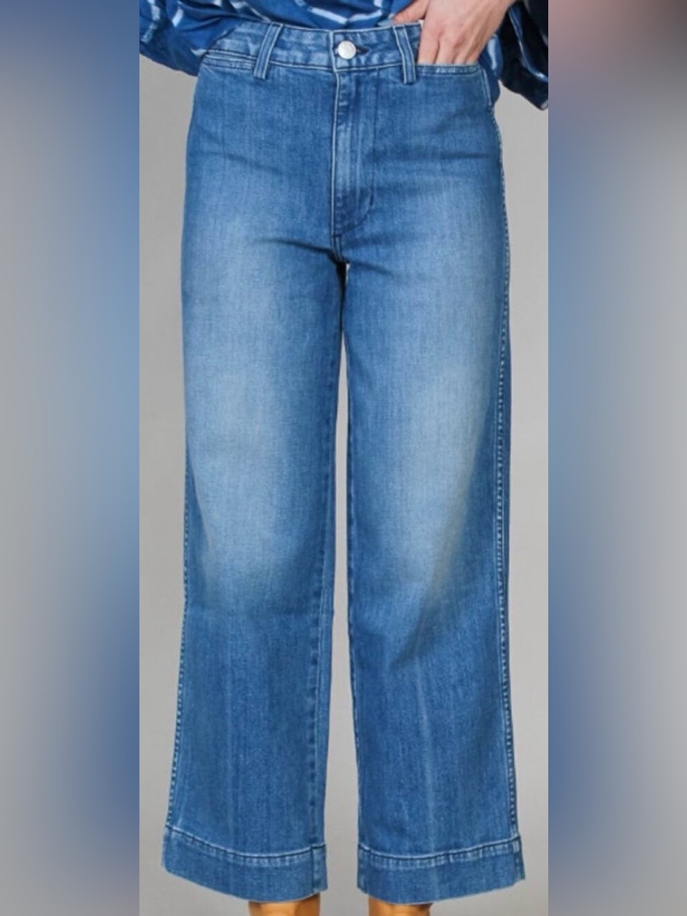 AMO Denim Audrey Wide Leg High Rise Ankle Trouser Jeans Starlight 26
